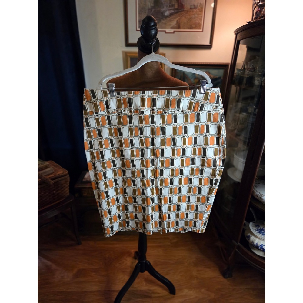 Ashley Stewart Orange Brown Mod Geometric Print Pencil Skirt Plus Size 20W USA